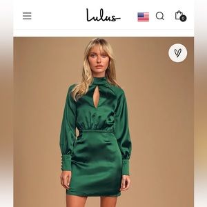 Delightful Endeavor Emerald Green Satin Long Sleeve Mini Dress